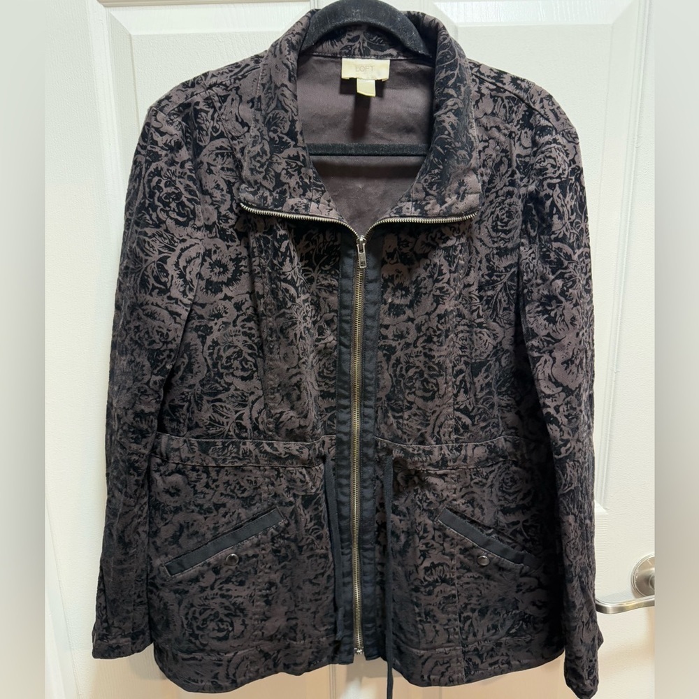 Denim LOFT Black velvet Floral Women's Jacket size L - Picture 9 of 11